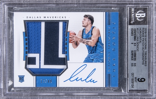2018-19 Panini "National Treasures" Rookie Patch Autographs (RPA) Horizontal #127 Luka Doncic Signed Patch Rookie Card (#17/49) - BGS MINT 9/BGS 10